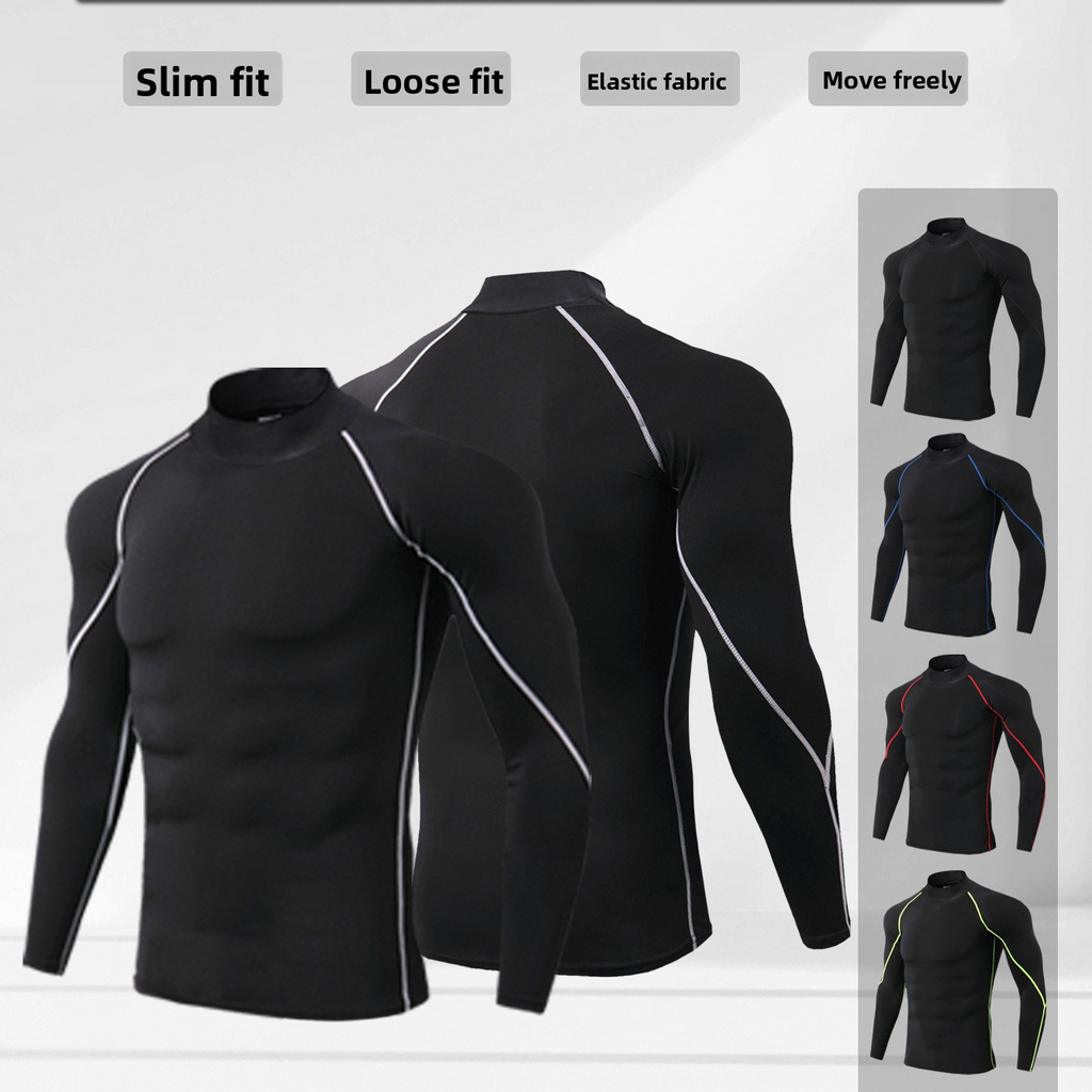 Men's High-Neck Fitness Long-Sleeve Sportshirt