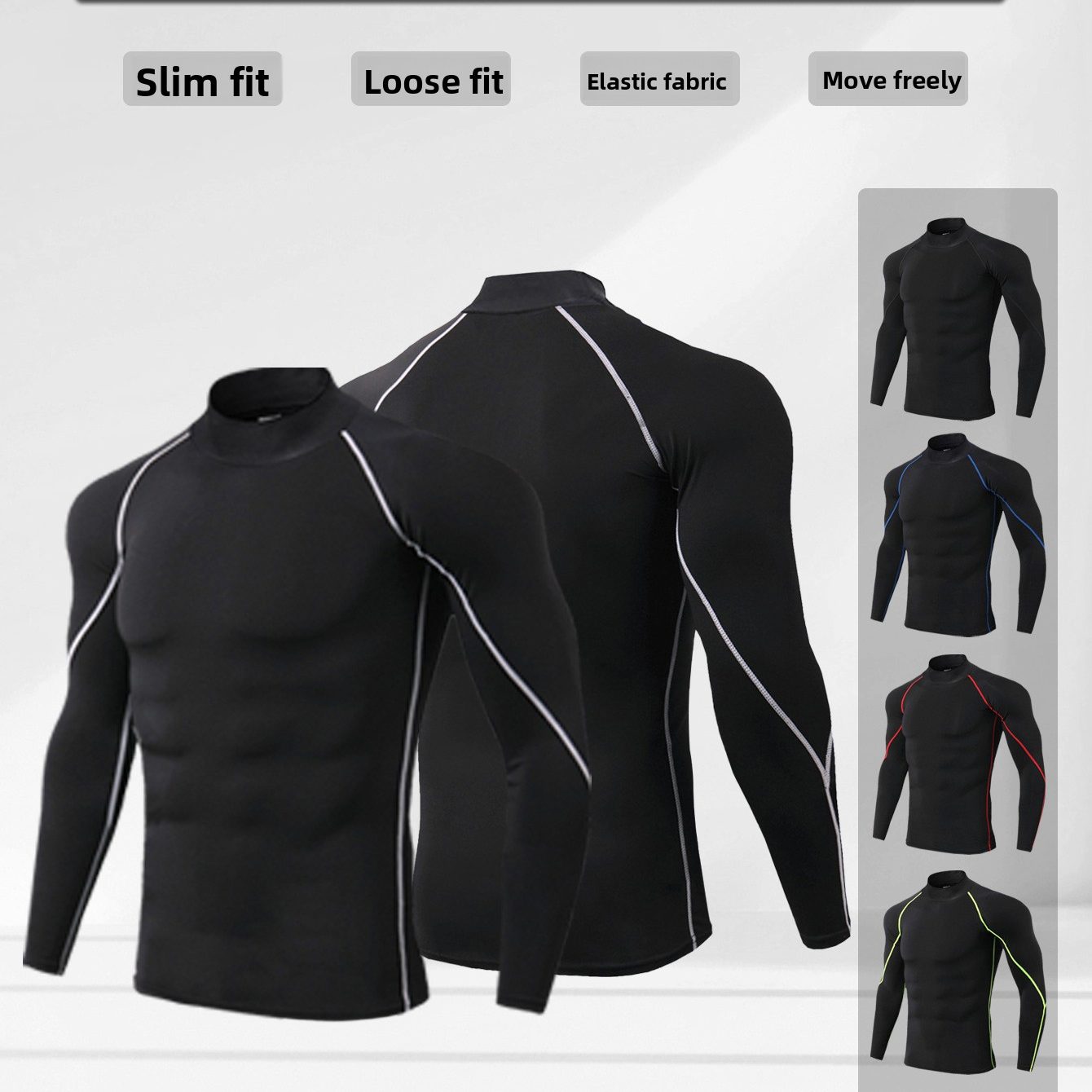 Men's High-Neck Fitness Long-Sleeve Sportshirt