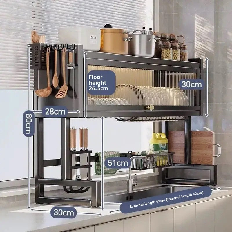 Double Layer Kitchen Sink Rack - Dustproof Draining Storage Cabinet