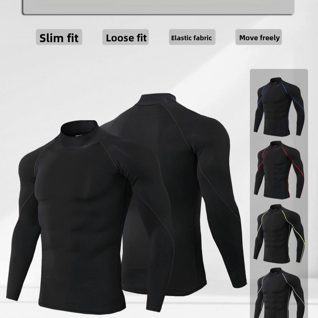 Men's High-Neck Fitness Long-Sleeve Sportshirt