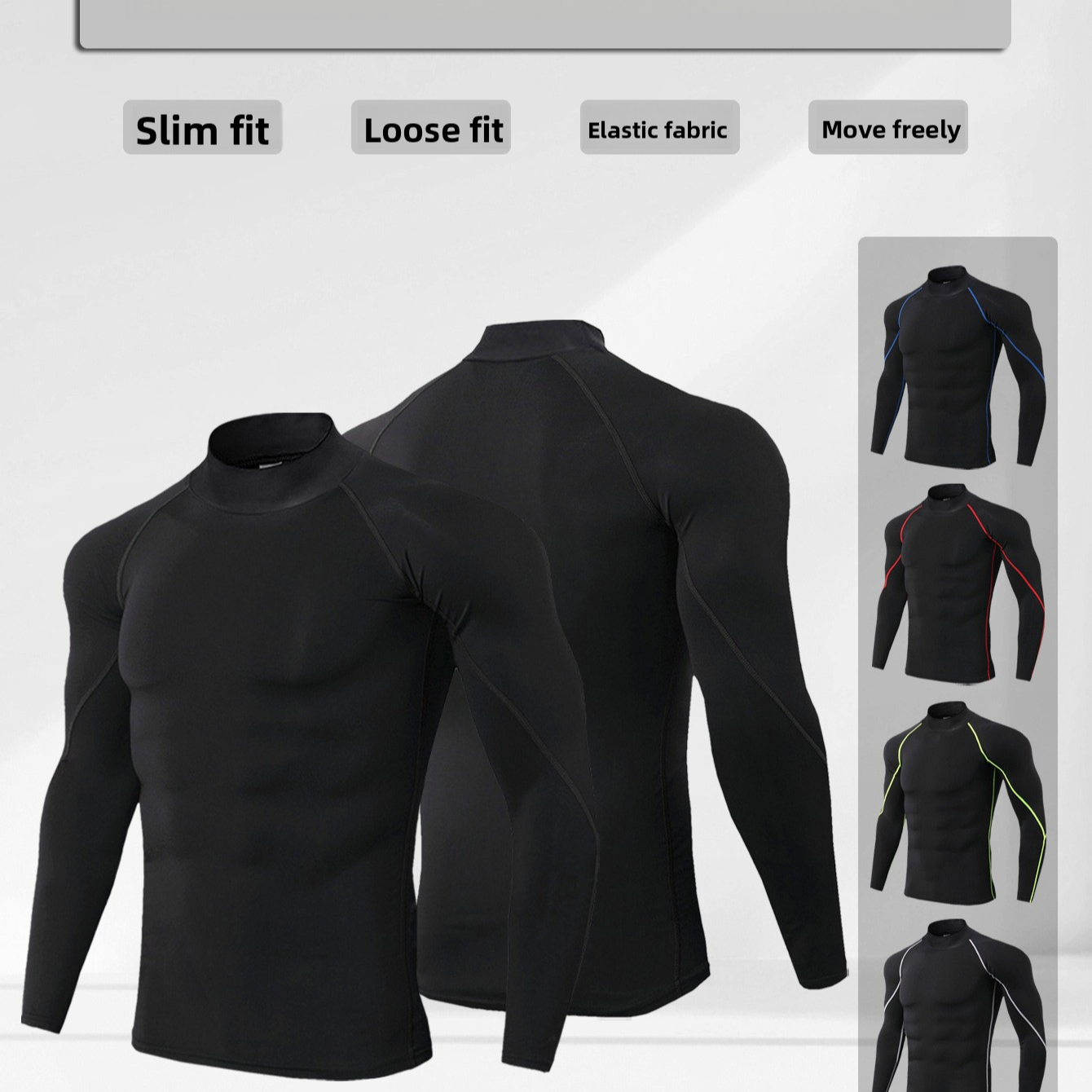 Men's High-Neck Fitness Long-Sleeve Sportshirt