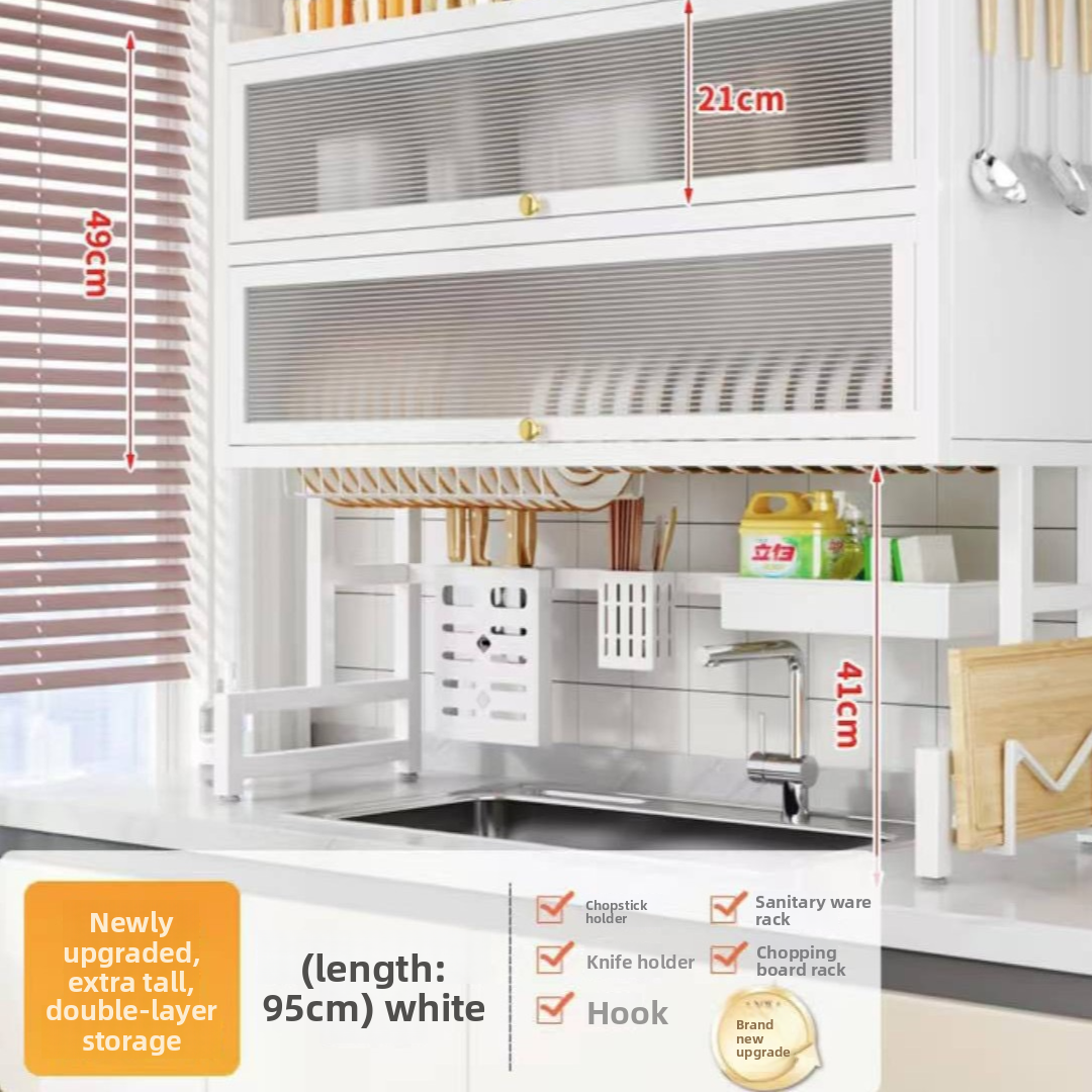 Double Layer Kitchen Sink Rack - Dustproof Draining Storage Cabinet