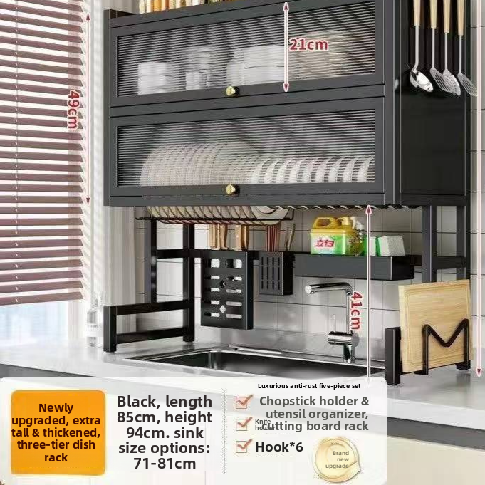 Double Layer Kitchen Sink Rack - Dustproof Draining Storage Cabinet