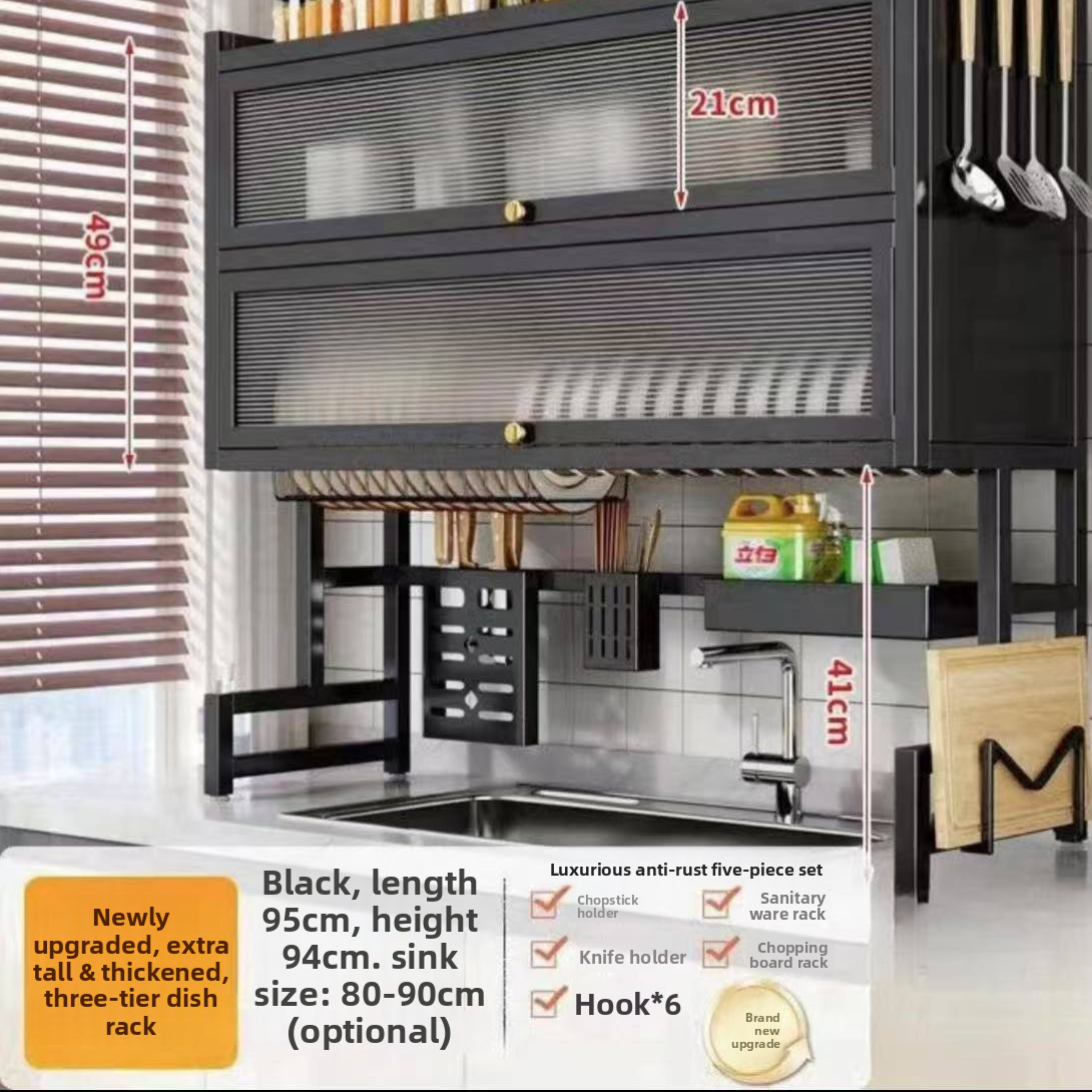 Double Layer Kitchen Sink Rack - Dustproof Draining Storage Cabinet