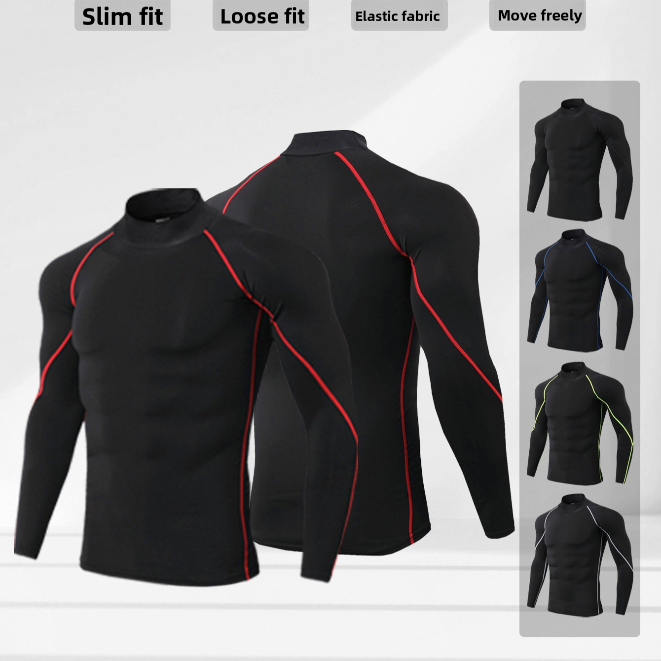 Men's High-Neck Fitness Long-Sleeve Sportshirt