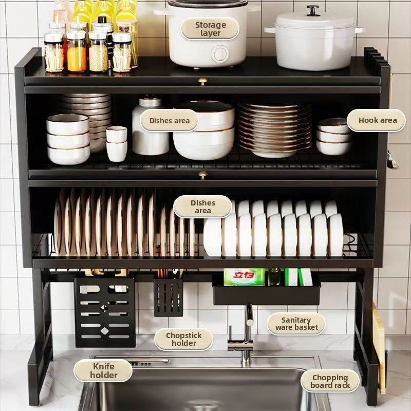 Double Layer Kitchen Sink Rack - Dustproof Draining Storage Cabinet