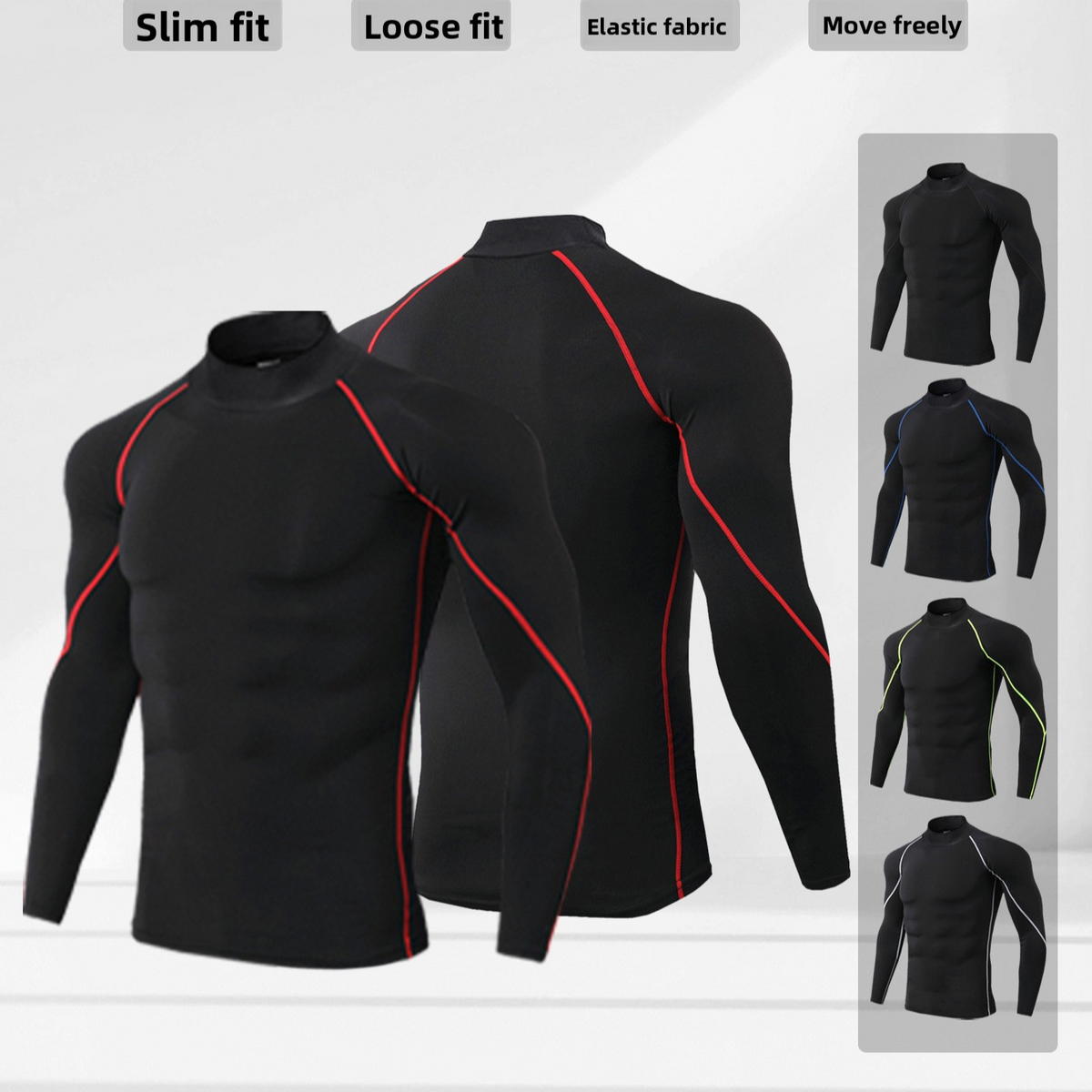 Men's High-Neck Fitness Long-Sleeve Sportshirt