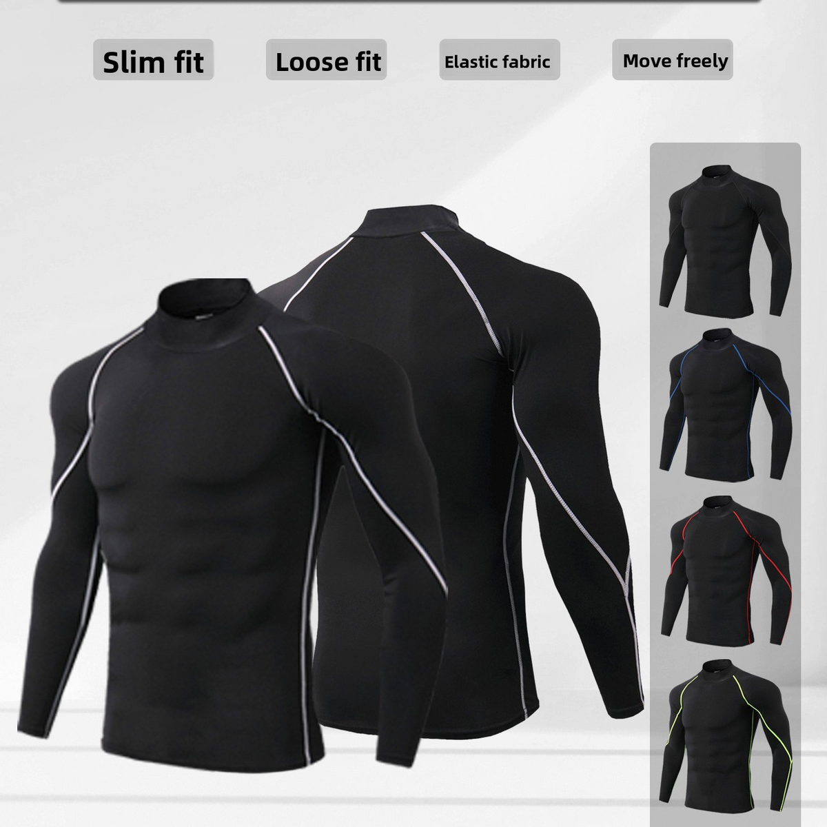 Men's High-Neck Fitness Long-Sleeve Sportshirt