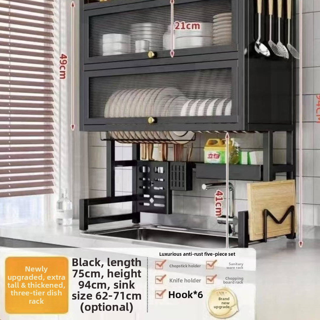 Double Layer Kitchen Sink Rack - Dustproof Draining Storage Cabinet