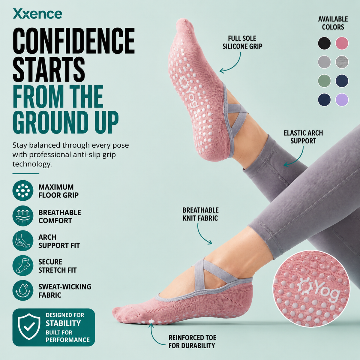 Xxence Flow Grip™ - Women's Cotton Non-Slip Yoga Socks