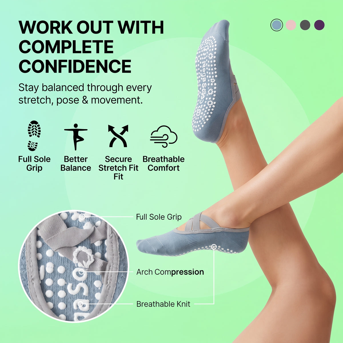 Xxence Flow Grip™ - Women's Cotton Non-Slip Yoga Socks