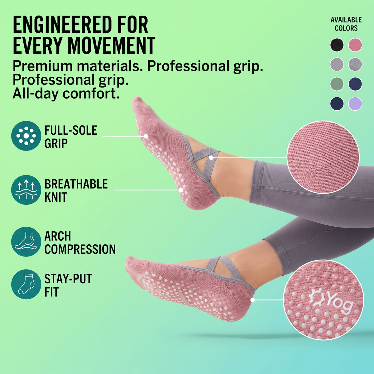 Xxence Flow Grip™ - Women's Cotton Non-Slip Yoga Socks