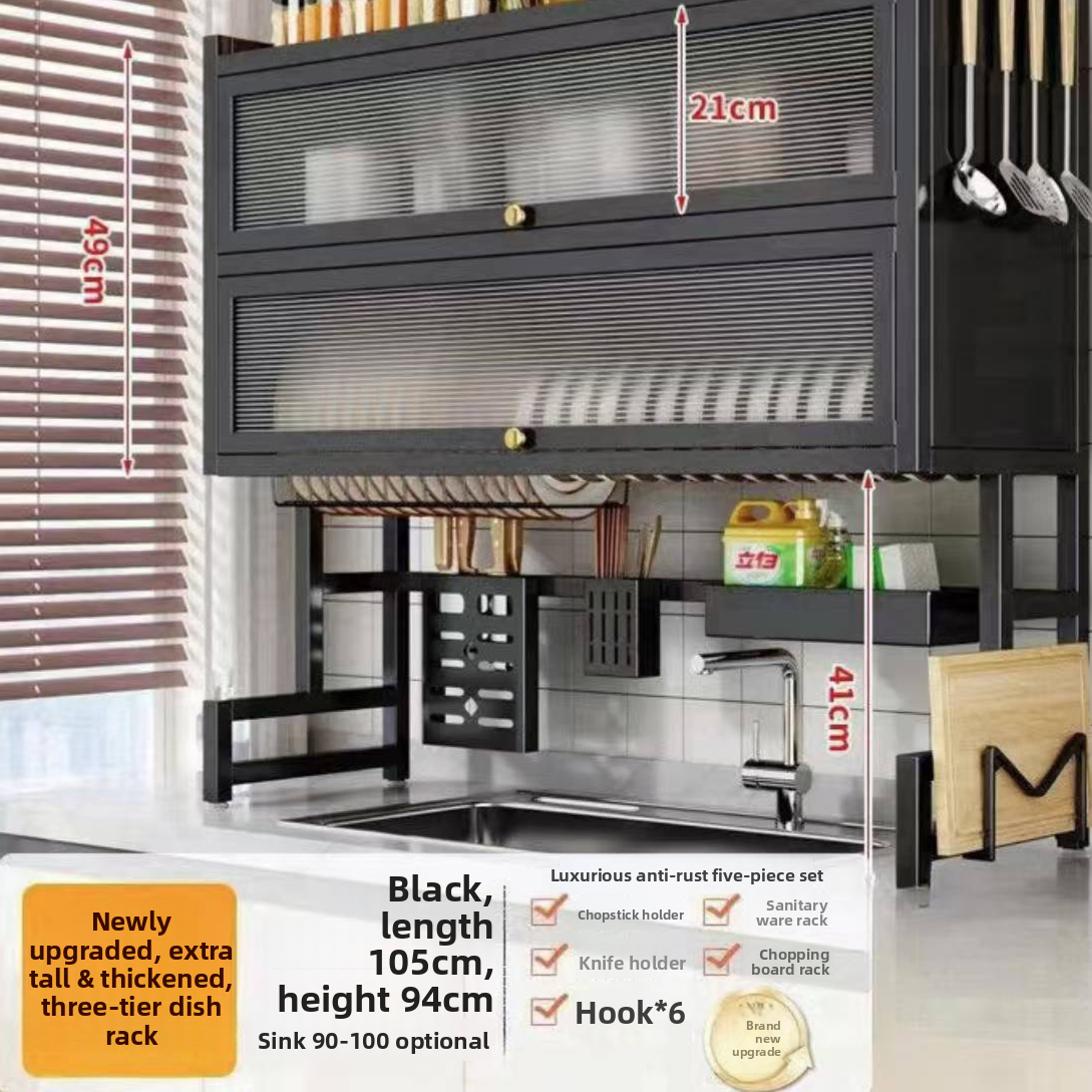 Double Layer Kitchen Sink Rack - Dustproof Draining Storage Cabinet