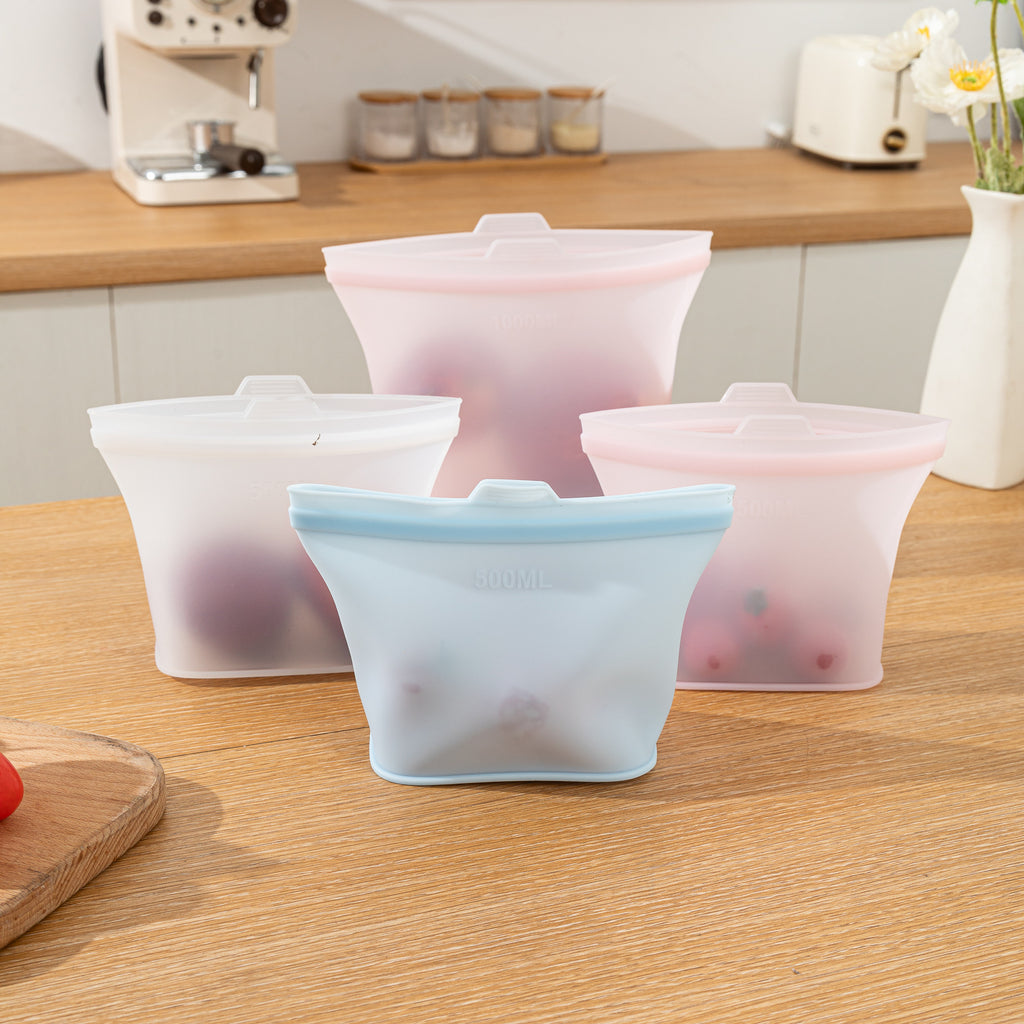 Self-standing multi-functional silicone food storage bag