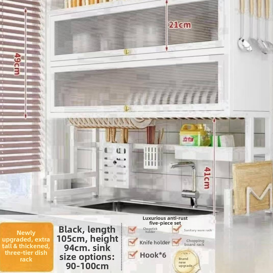 Double Layer Kitchen Sink Rack - Dustproof Draining Storage Cabinet