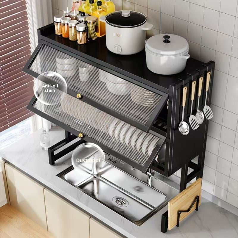 Double Layer Kitchen Sink Rack - Dustproof Draining Storage Cabinet