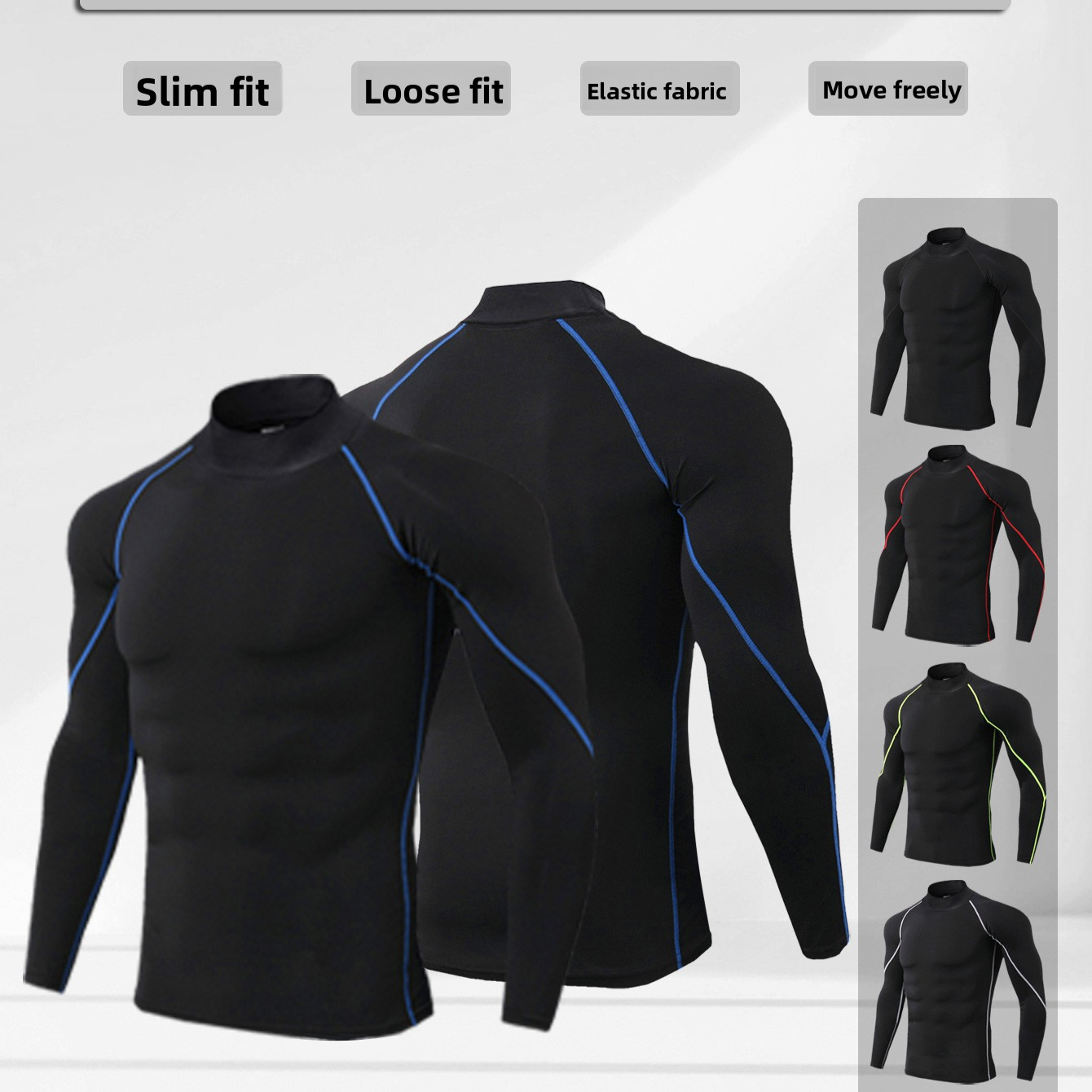Men's High-Neck Fitness Long-Sleeve Sportshirt